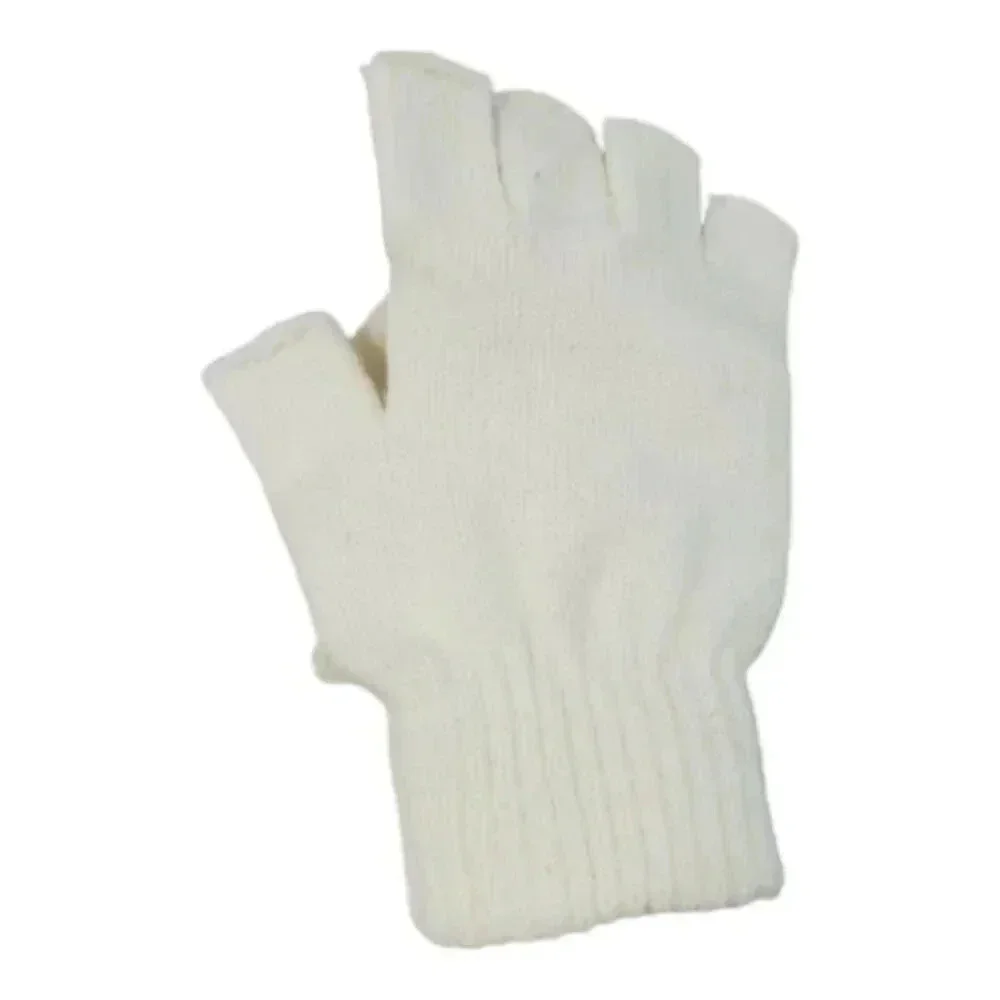 White Knit hat with Super Pom and Faux Pearl Accents Hat and Fingerles Glove set